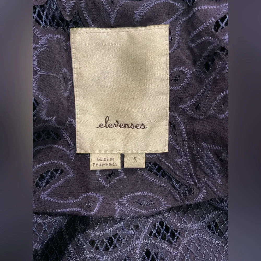 Anthropologie Elevenses Navy Blue Lace Bomber Jacket - Picture 14 of 16